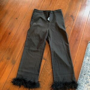 Black Feather-Hem Dress Pants